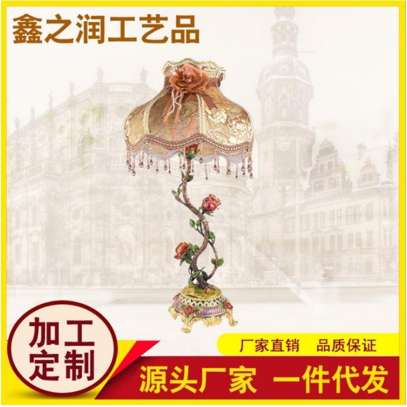 Top selling rose table lamp European style paint painting cloth art cover bedroom bedside table room study lamp