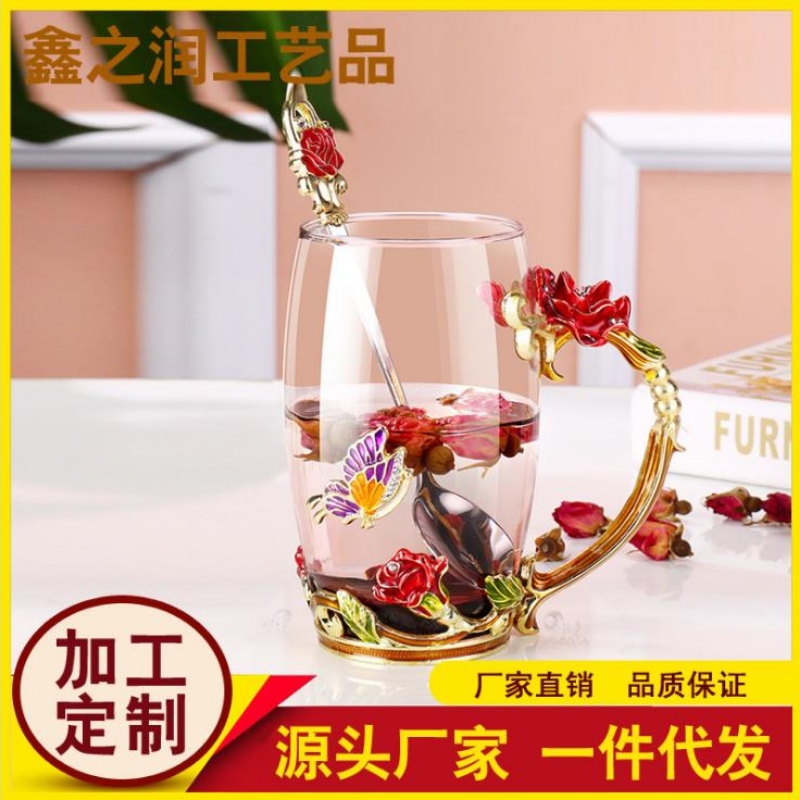 Factory direct sales enamel color glass water cup European high temperature resistant glass set creative gift enamel cup set